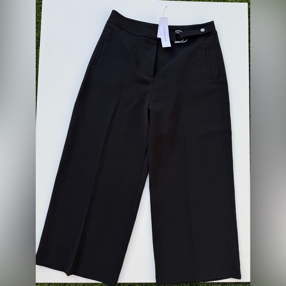 Topshop Black Wide-Leg High Waist Cropped Trousers